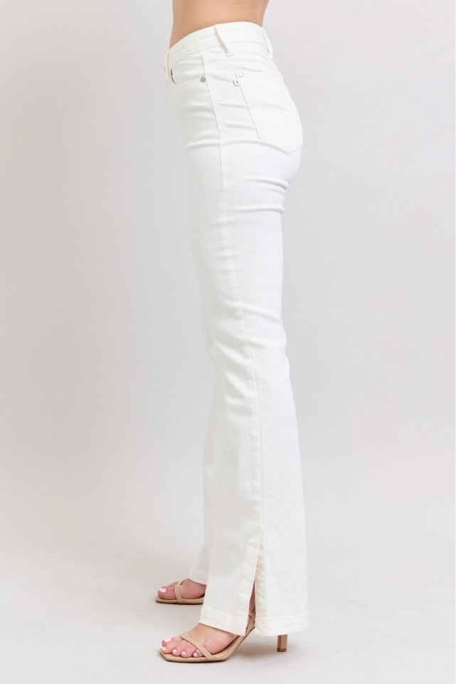 Judy Blue White Side Slit Slim Bootcut Jeans